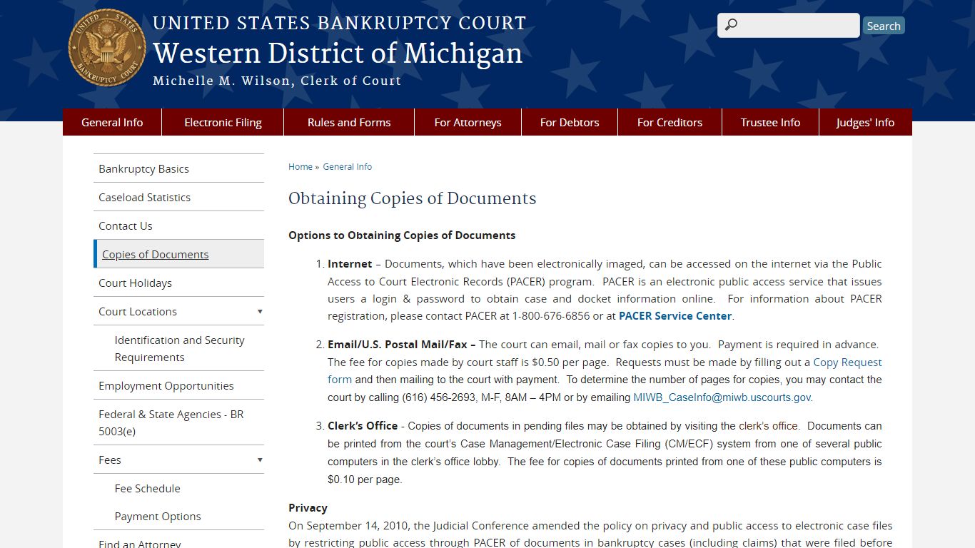 Obtaining Copies of Documents - United States Bankruptcy Court