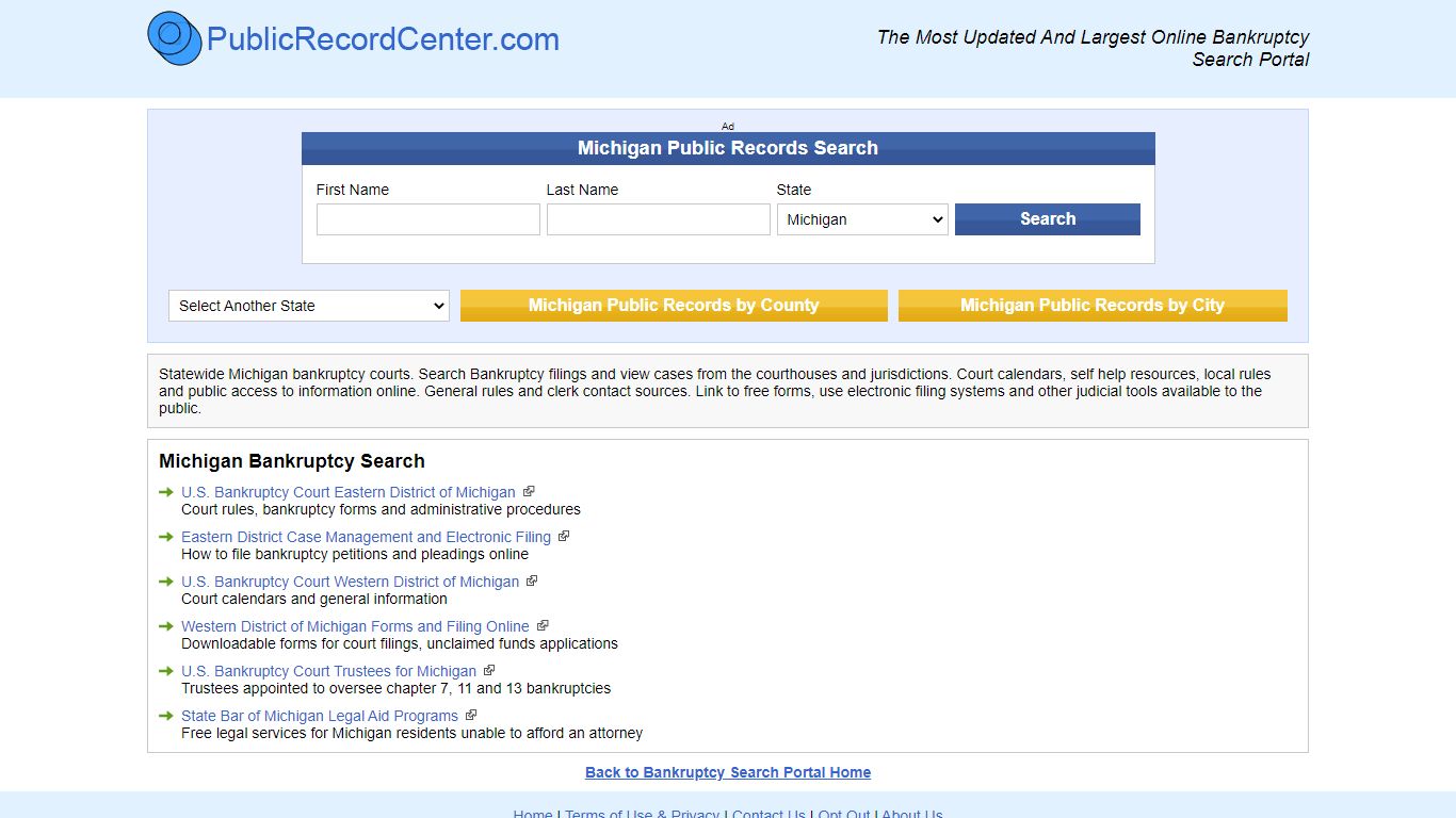 Free Michigan Bankruptcy Records Directory - Public record center