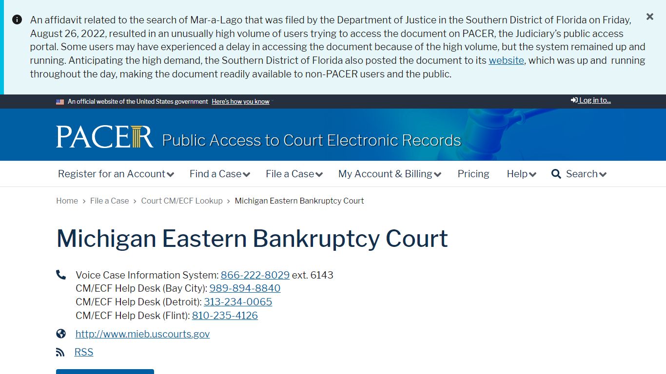 Michigan Eastern Bankruptcy Court | PACER: Federal Court Records